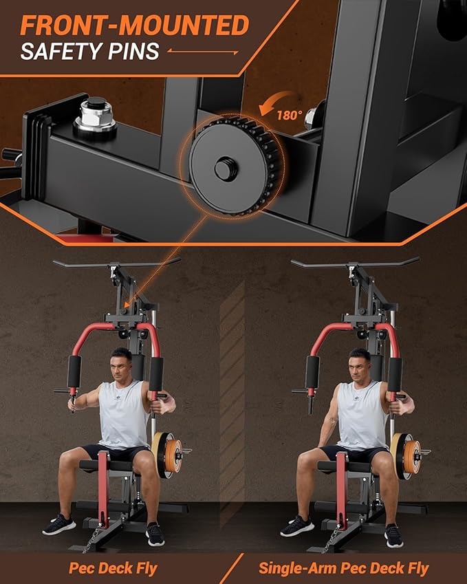 Multifunctional Home Gym Equipment with Lat Pulldown, Exercise Workout Station with Leg Press,Max 300LBS Capacity Home Gym Mahcine for Full Body Strength Training,Fit 1" & 2" Weight Plates(No Include)