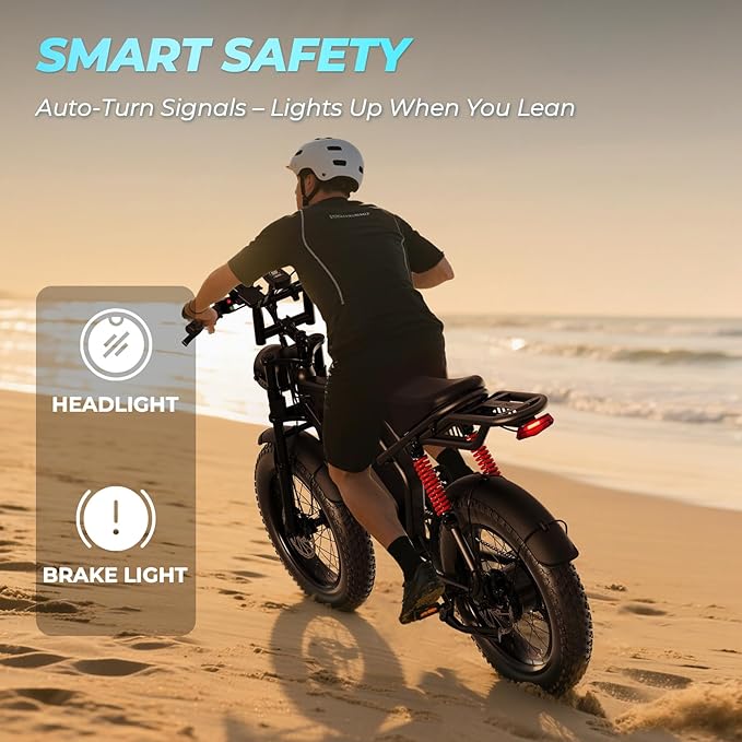 Electric Bike for Adults, 20" Fat Tire EBike 31MPH, 65Miles PAS Range, 1500W Peak Motor Electric Dirt Bike with Long Seat, Rear Rack, 48V 15.6AH Battery All-Terrain Electric Mountain Bike for Off-Road