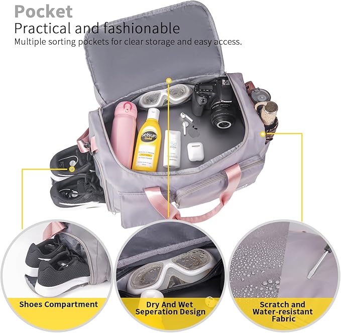 FIORETTO Women's Gym Duffle Bag with Shoes Compartment, 37L Capacity, Ideal for Travel, Gym, Sports, Duffel, Weekender