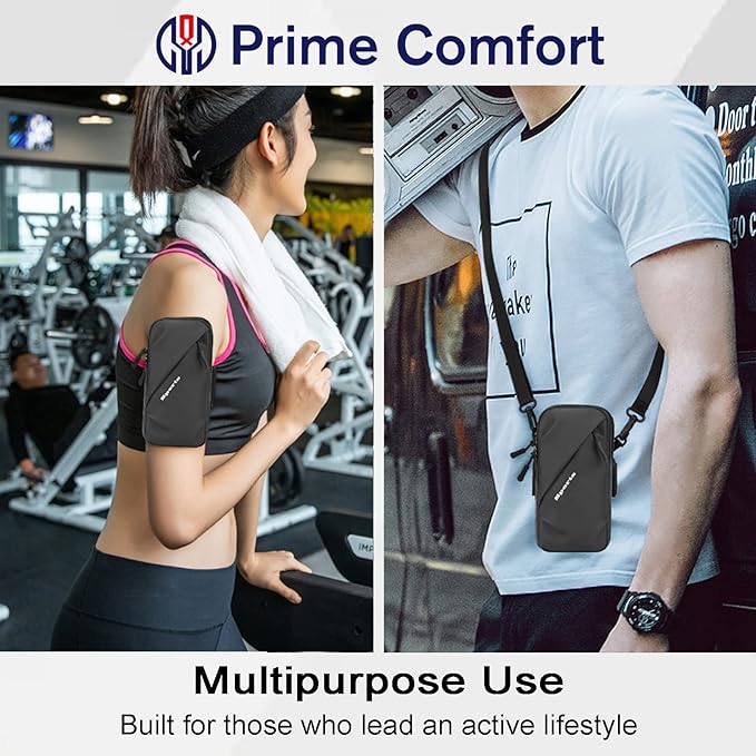Phone Holder Arm Band, Small Crossbody Shoulder Holsters Bag with Arm Bands, Fits iPhone and Android, Use for Running, Walking, Hiking & Biking (6.7 Inches, Black)