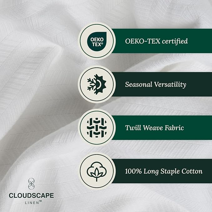 Cloud Scape Linen 100% Cotton Blanket King Size for Bed – Lightweight Summer Blanket, Herringbone Weave,fits California King Size Bed, 92x108,White