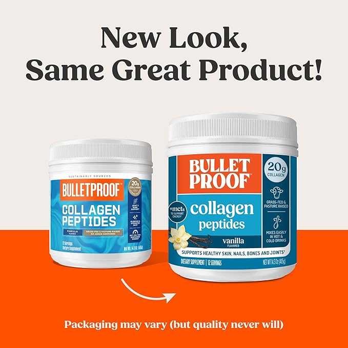 Bulletproof Vanilla Collagen Peptides Powder with MCT Oil, 17.6 Ounces, Grass-Fed Collagen Protein for Skin, Bones and Joints