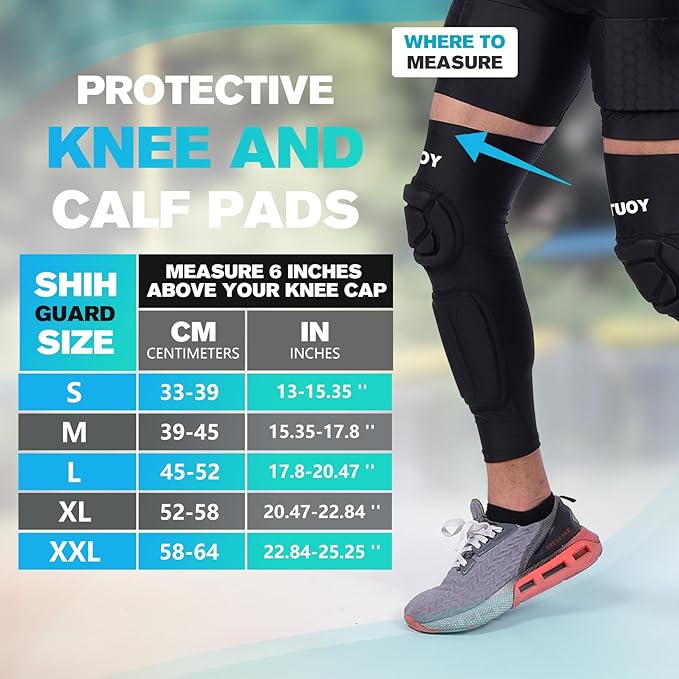 TUOY Knee Pad with Shin Guard Pads, Protective Shin/Knee Sleeve Support for Soccer, Football, Basketball, Wrestling, Volleyball (A Pair)