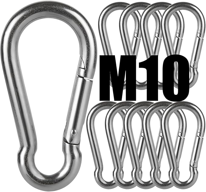 Stainless Steel Spring Snap Hook Carabiner M6 M8 M10 Heavy Duty Carabiner Clip Spring Clips Keychain 5/16 Inch Quick Links for Backpack, Hammocks, Camping, Swing(16/30/10PCS)