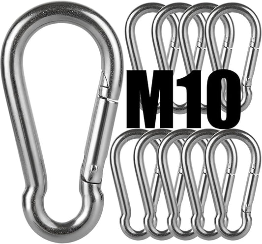 Stainless Steel Spring Snap Hook Carabiner M6 M8 M10 Heavy Duty Carabiner Clip Spring Clips Keychain 5/16 Inch Quick Links for Backpack, Hammocks, Camping, Swing(16/30/10PCS)