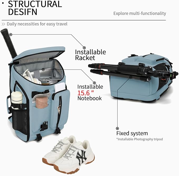 Gym Duffle Tennis Bag Backpack 4-Way Waterproof with Shoes Compartment for travel Sport Hiking laptop (Grayish blue)