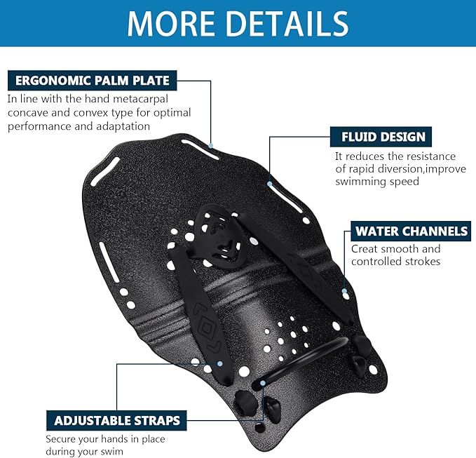 Hikeen Swim Paddle Hand for Adult and Junior, Swim Training Hand Paddles with Adjustable Straps, Swimming Hand Paddles for Training