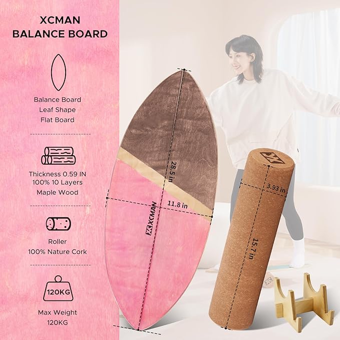 XCMAN Surf Balance Board Trainer with Roller Wooden Exercise Balancing Stability Trainer - Non Slip Surface for Adults Kids|Balance Board for Surfing,Snowboarding,Skateboarding,Hockey,Yoga Training