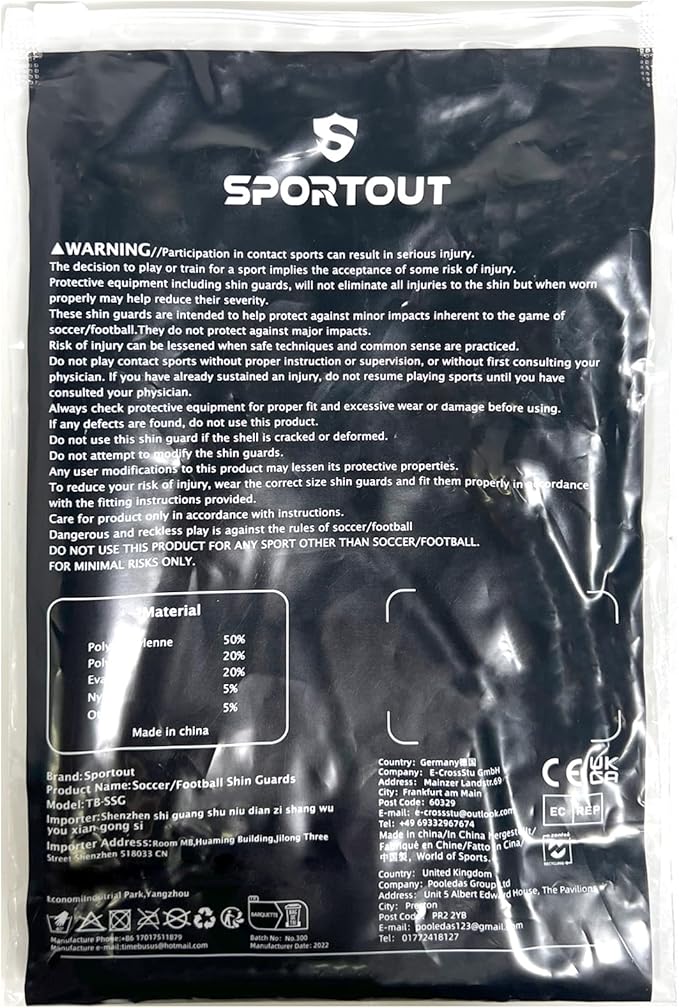 Sportout Soccer Shin Guards - Shin Guards Soccer Kids Youth Adult Protective Shin Pads with Sleeves and Insert Pocket for Boys Girls for Age 4-6, 6-8, 8-10,10-12,12-14,14-Adult