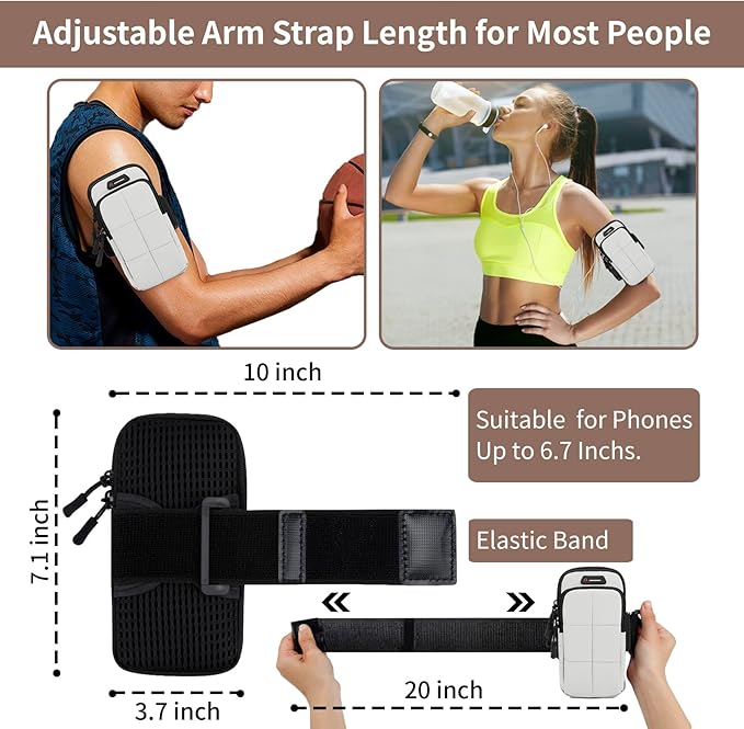 Phone Holder, Arm Bands for Workout, Use for Running, Walking, Hiking & Biking (Grayish White)