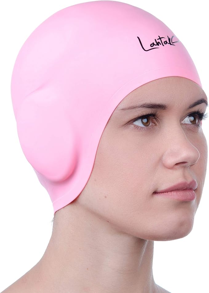 3D Swim Caps - Ear Protection Swimming Cap for Women & Men - Silicone, Waterproof - Fits Long & Short Hair - Adult & Youth