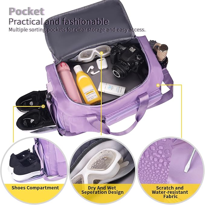 FIORETTO Women's Gym Duffle Bag with Shoes Compartment, 37L Capacity, Ideal for Travel, Gym, Sports, Duffel, Weekender
