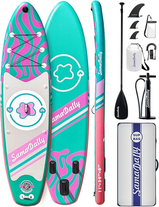 11'Stand Up Paddle Boards Surf Control with Premium SUP Board Accessories Backpack & Removable Fins, 34" Wide Inflatable Paddle Boards of All Skill Levels