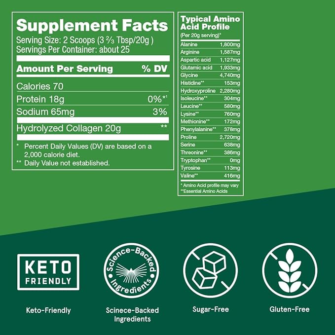 Bulletproof Unflavored Collagen Peptides Powder, 17.6 Ounces, Grass-Fed Collagen Protein and Amino Acids for Skin, Bones and Joints