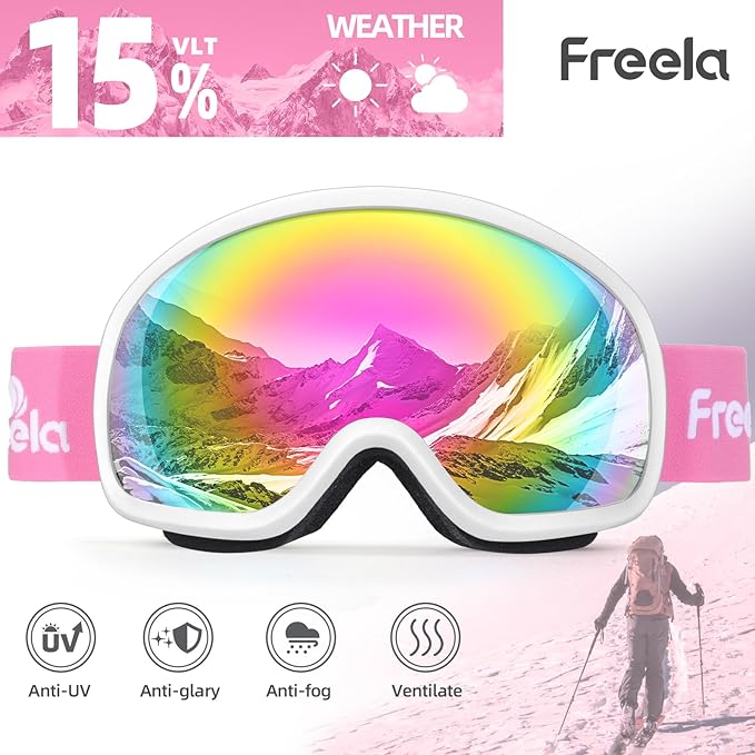 Freela Ski Goggles OTG Men Women, Over Glasses Snow Snowboard Sports Goggles for Adult Youth 100% UV400 Protection Anti Fog