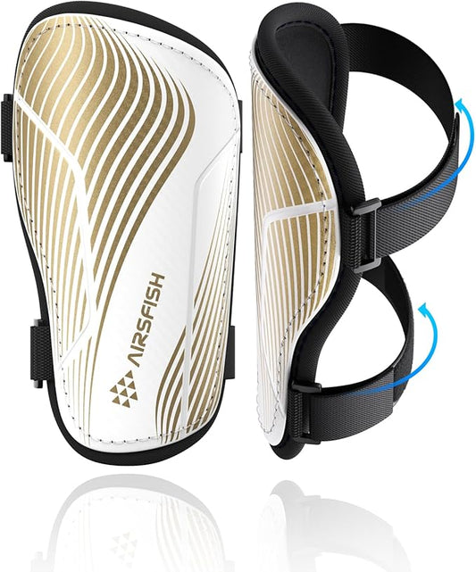 Shin Guards Soccer Kids Youth, CE Certified Airsfish Shin Guard Protection Gear for 2-18 Years Old Boys Girls Teenagers High Impact Resistant Breathable Comfortable 1 Pair 4 Sizes