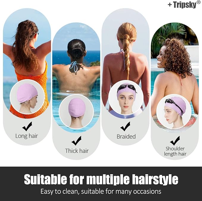 Tripsky Silicone Swim Cap,Comfortable Bathing Cap Ideal for Curly Short Medium Long Hair, Swimming Cap for Women and Men, Shower Caps Keep Hairstyle Unchanged…