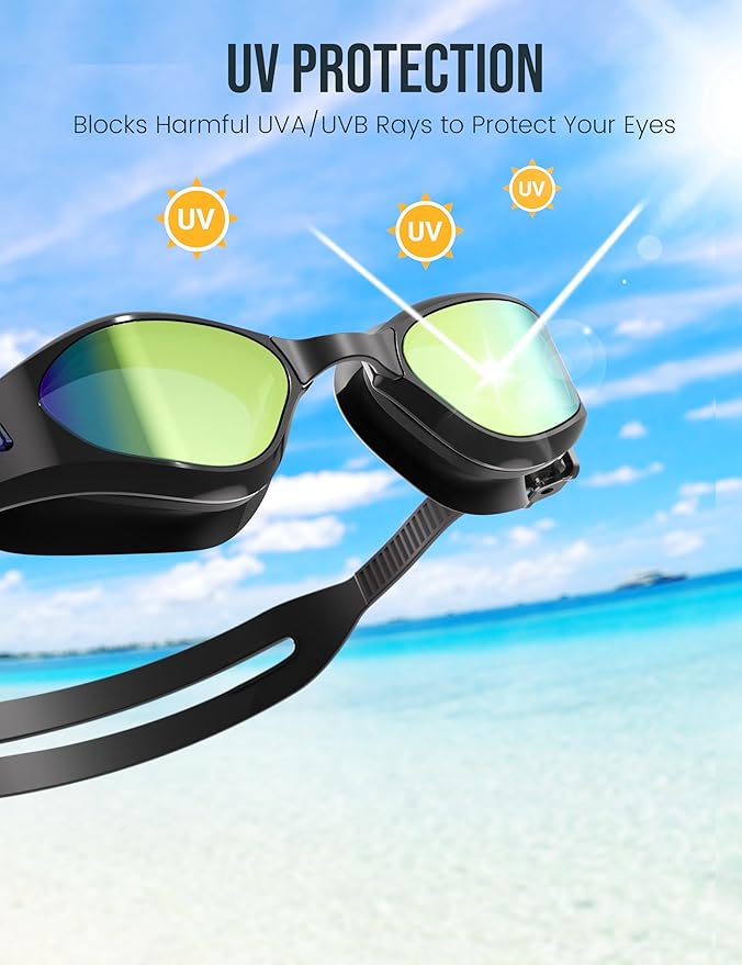 Swimming Goggles, No Leaking Swim Pool Goggles for Adults with Fog-Resistant, UV-Blocking Lenses for Men Women Youth