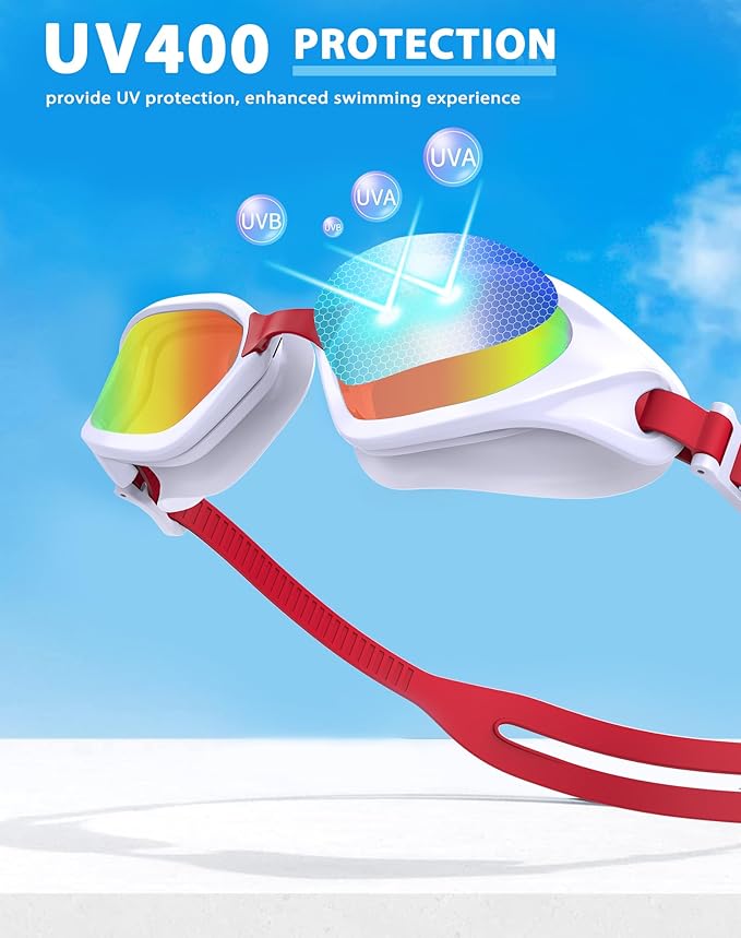 Swim Goggles, Unisex Adult Swimming Goggles Anti Fog Anti UV No Leakage Wide View for Men Women Youth