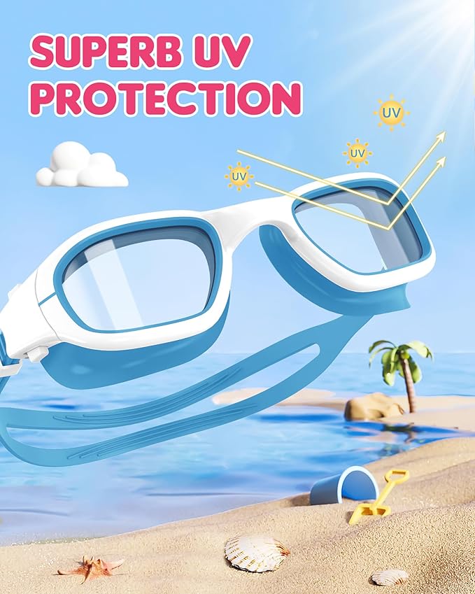 Kids Swim Goggles,Swimming Goggles for Kids 6-14, Anti-Fog UV Protection Pool Glasses for Boys Girls