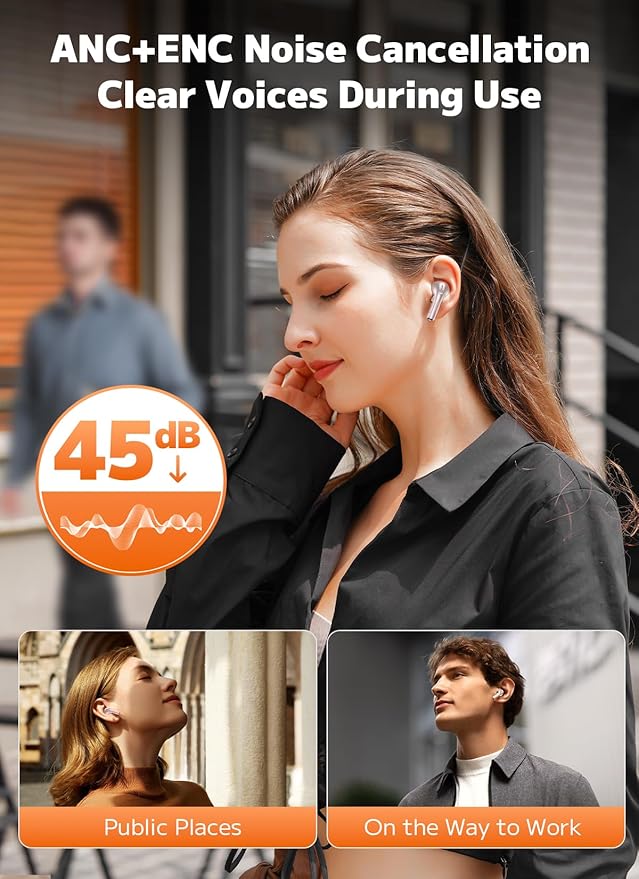 Wireless Earbuds, Bluetooth 5.4 Ear Buds with Multifunctional Touch Screen, ANC/ENC Noise Cancelling Headphones with 48H Playtime, Bass Stereo Sound, for Laptop, Android/iOS, Pad, Rose Gold