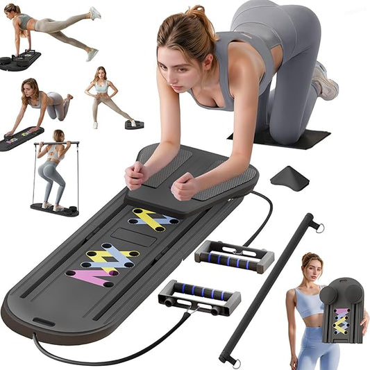Pilates Reformer Board, 6 in 1 Portable & Foldable Pilates Reformer Set with Resistance Bands, Pilates Board for Home Workout, Multifunctional Abdominal Board