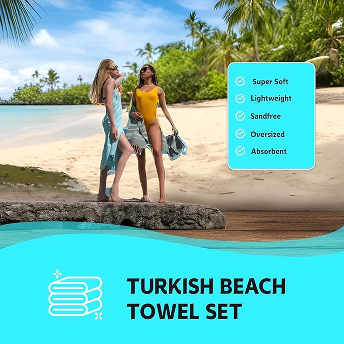 HAVLULAND Turkish Beach Towels Oversized -100% Turkish Cotton Super Soft Lightweight - Absorbent and Quick Drying Bath Towel - Sand Free Beach Towel - Turkish Towels for Adults (Purple, 6 Pack)