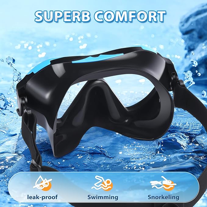 Supertrip Adult Swim Goggles Swimming Goggles with Nose Cover Elastic Fabric Strap Tempered Glass Snorkeling Gear for Adults