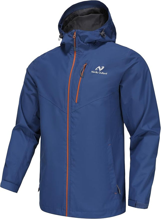 Mens Lightweight Hooded Waterproof Rain Jacket Breathable Raincoat Shell for Outdoor Mountain Hiking