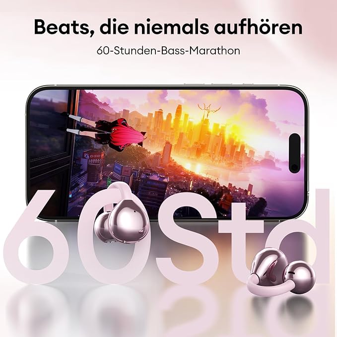 PAXA Stylish Open Ear Clip On Earbuds with Removable Butterfly Earring, Clip On Headphones with LCD Touch Screen, Fashionables Open Ear Headphones for Women, Bow Tie Earring Rose Gold Earbuds