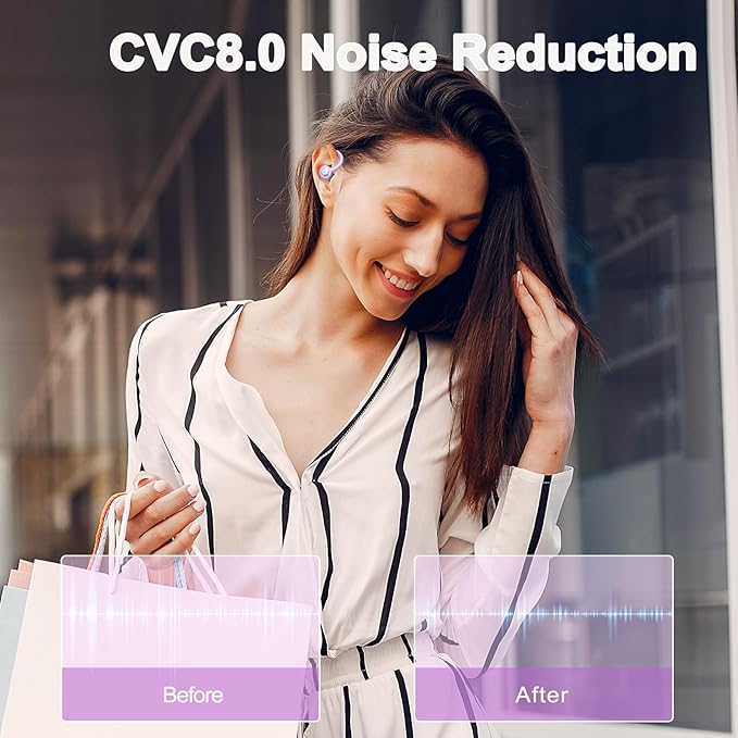 Wireless Earbuds Bluetooth 5.3 Headphones Sports, 48Hrs Playtime Bluetooth Earbuds with CVC 8.0 Mic, Stereo Bass Over Ear Bud with Earhooks, LED Display, IP7 Waterproof Earphon for Running Purple