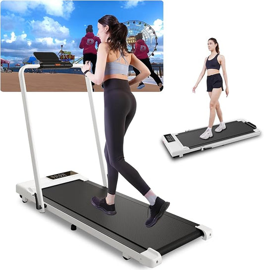 Walking Pad Treadmill with Handle Bar 3.0 HP Foldable Treadmills 300LBS Capacity Folding Walking Pad 3 in 1 Under Desk Treadmill Remote Control with APP
