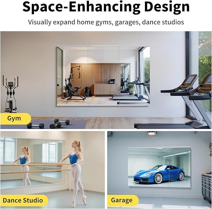 Home Gym Mirror - 55x28 Inch, 1PCS Frameless Tempered Glass Full Body Mirror for Wall Mount - Ideal for Yoga, Workout, Bedroom, Dance Studio (Silver)