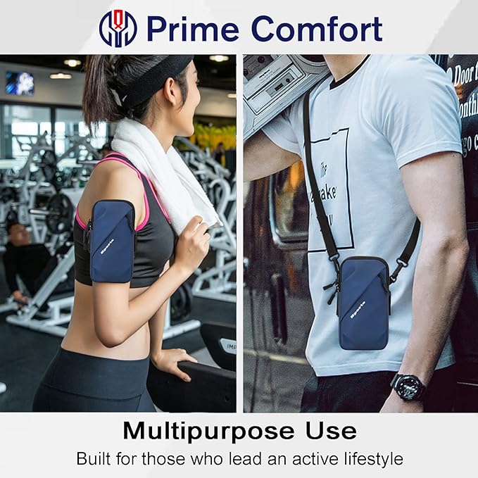 Phone Holder Armband, Small Crossbody Shoulder Holsters Bag with Arm Band, Fits iPhone and Android, Use for Running, Walking, Hiking & Biking (6.7 Inches, Blue)