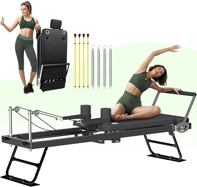 Pilates Reformer, Foldable Reformer Pilates Machine, Pilates Equipment for Home Women Use Gym Workout & Advanced and Beginners Users, Up to 400 lbs Weight Capacity Reformers