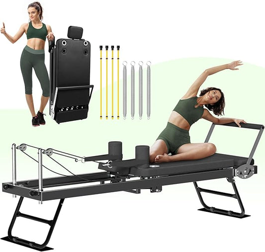 Pilates Reformer, Foldable Reformer Pilates Machine, Pilates Equipment for Home Women Use Gym Workout & Advanced and Beginners Users, Up to 400 lbs Weight Capacity Reformers