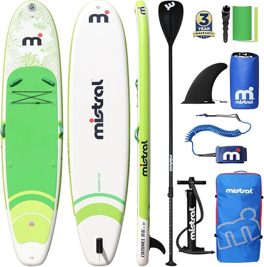 Mistral Stand Up Paddle Board, 11'6 x31''x6'' Inflatable SUP with Premium Paddleboard Accessories, Carry Bag, Dual Action Pump, Paddle, Leash, Wide Stable Design, Non-Slip Deck for Adults & Youth