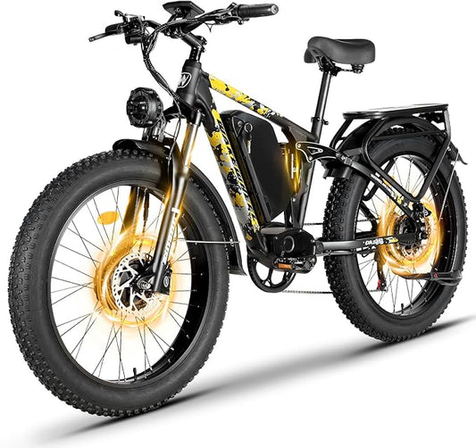 5000W 60V 26Ah Electric Bike for Adults, 60V Battery Ebike, 26"X4"Fat Tire,45MPH & 70 Miles Long Range,210Nm Mountain Bike Full Suspension, Hydraulic Brake Electric Bicycle,Rear Rack