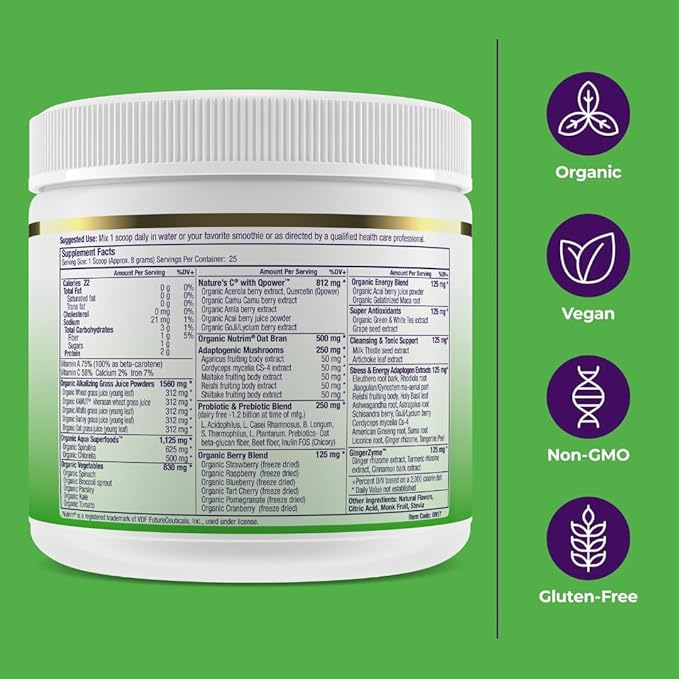 Paradise Herbs ORAC Energy Greens, Apple Superfood Powder, Over 40,000 ORAC Antioxidants, Organic Greens, Berries, Mushrooms & Probiotics, Non-GMO, Gluten-Free, 25 Servings