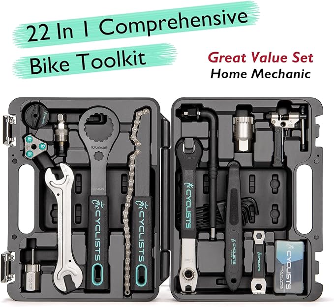 Bike Tool Kit with Storage Case - 22 PCS Bicycle Repair Tool Set Portable Tools Box - Bike Maintenance Tools for Road Bikes and Mountain Bikes