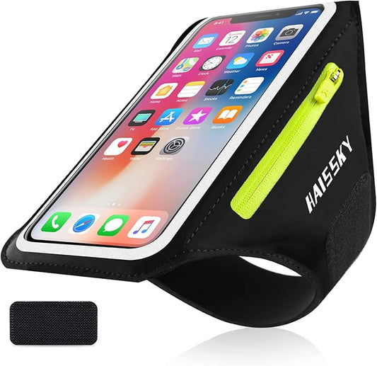 Phone Armband for Running Cell Phone Armband with Zipper Pocket for Earbuds Car Keys, Water Resistant Sport Arm Band for iPhone 16 15 12 11 Pro Galaxy S24 S20 Fit Up to 6.7'' with Phone Case