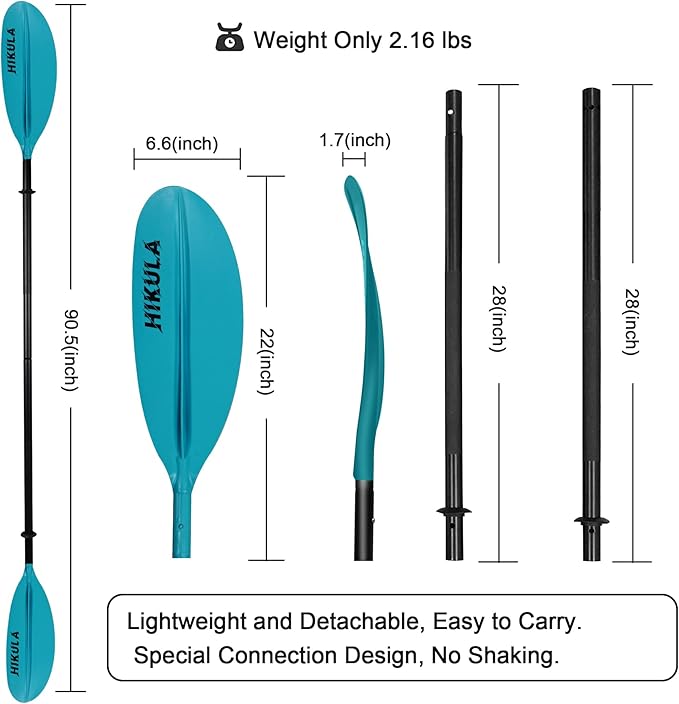 Kayak Paddle 4 Pieces Aluminum Shaft and PP Blade Floating 86.6in/220cm, 90.5inch/230cm Lightweight Oars