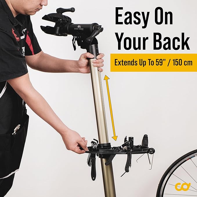 BikeHand Bike Repair Stand | Lightweight & 360 Adjustable Home Bicycle Mechanics Workstand w/Magnetic Tool Plate | Quick Release Portable Bike Maintenance Stand for Mountain & Road Bike