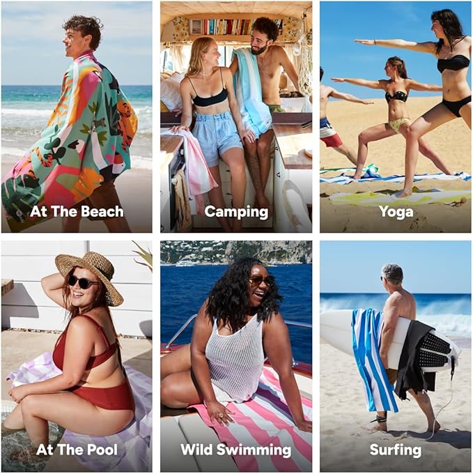 Dock & Bay Beach Towel - Quick Dry, Sand Free - Compact, Lightweight - 100% Recycled - Includes Bag - Wild Things - Large (160x90cm, 63x35)