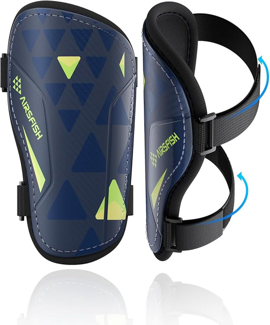 Shin Guards Soccer Kids Youth, CE Certified Airsfish Shin Guard Protection Gear for 2-18 Years Old Boys Girls Teenagers High Impact Resistant Breathable Comfortable 1 Pair 4 Sizes