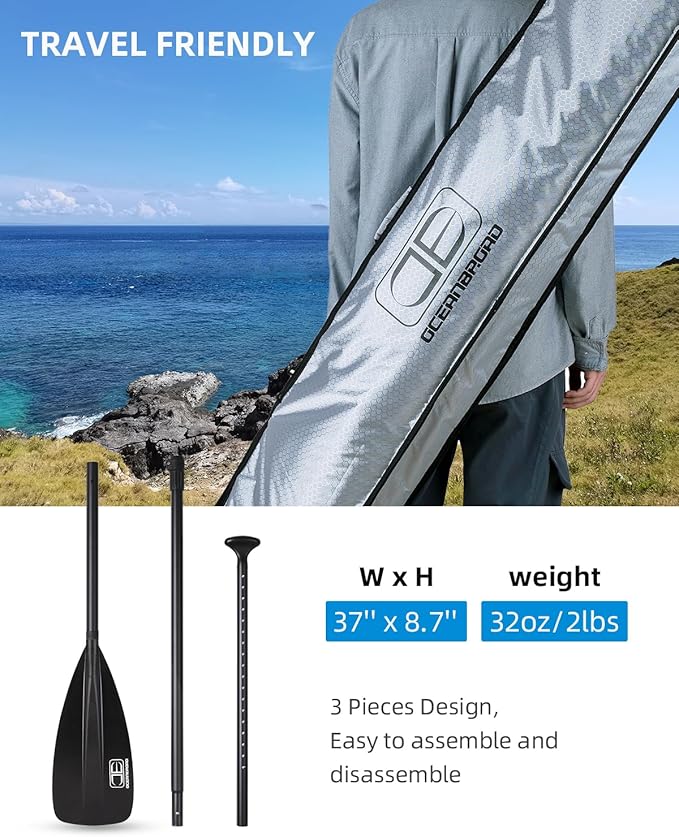 OCEANBROAD SUP Paddle - Adjustable Stand-Up Paddle for Paddleboard Kayak, Adjustable Aluminum Alloy Shaft with Reinforced Nylon Blades