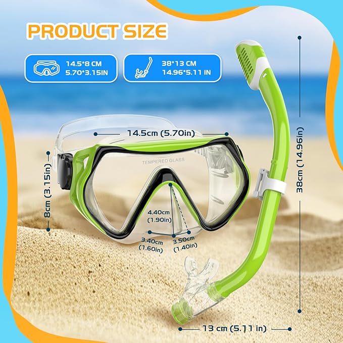 Snorkeling Gear, Dry Snorkel Set180° Panoramic Wide View,Anti-Fog Scuba Diving Mask, Professional Snorkeling Gear for Free Breathing, Swimming, Diving