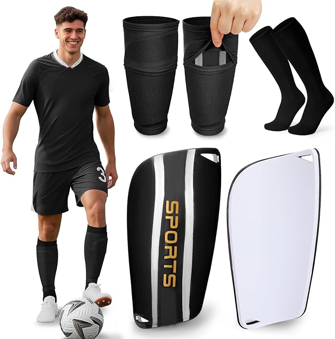 XZQTIVE Soccer Shin Guards with Shin Sleeves and Soccer Socks, Football Shin Pads Set for Kids Youth and Adult