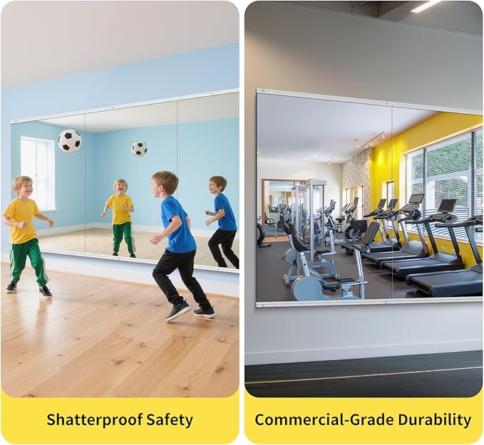 Home Gym Mirror - 80x40 Inch,3PCS Frameless Tempered Glass Full Body Mirror for Wall Mount - Ideal for Yoga, Workout, Bedroom, Dance Studio (Silver)