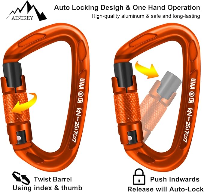 Climbing Carabiner Clips 25kN Auto Locking Carabiner, Professional Heavy Duty Large Locking Carabiner Clips for Rock/Ice Climbing Rappelling Rescue Swing etc, D Shaped, Large Size